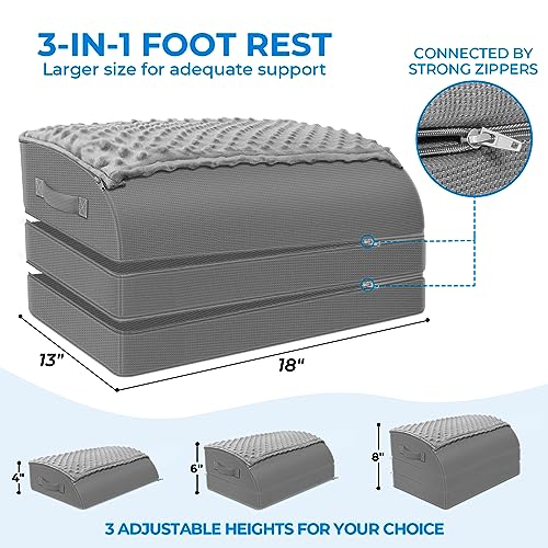 Foot Rest Under Desk for Office Use, Gel Memory Foam Foot Stool with 3 Adjustable Heights and Feet Warm Pocket for Back, Hip, Legs Discomfort Relief, Ergonomic Footrest for Office Chair & Gaming Chair