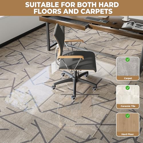 Office Chair Mat for Medium Pile Carpets, 36" x 60" Delivered Flat Desk Floor Mat for Carpeted Floors - Easy Chair Rolling, Heavy Duty Studded Computer Chair Mat for Carpet