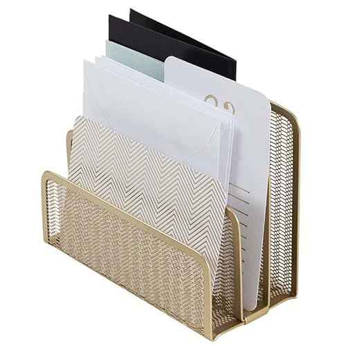 BLU MONACO Gold Mail Organizer for Desk - Mail Holder Countertop - Gold Metal Mesh Letter Sorter & Envelope Holder