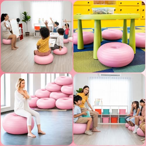 CHMKMPZG 2 Pack Inflatable Yoga Ball Chair 17.3" Donut Pink Non-Slip Stability Seating