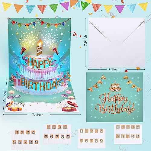 Musical Birthday Cards, 3D Pop Up LIGHT Blowable Cake Happy Birthday Cards with Music and Cheers Sound, Funny Popup Greeting Card Birthday Gifts for Kids, Women, Men, Daughter, Mom