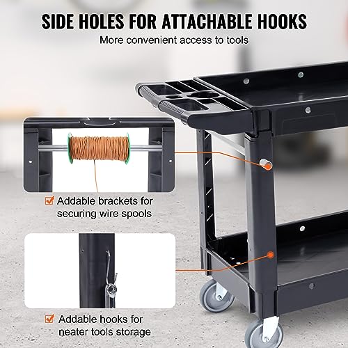 VEVOR Heavy Duty Plastic Utility Cart 2 Shelves 550LBS 40.55 x 17.71 x 33.46 in Black