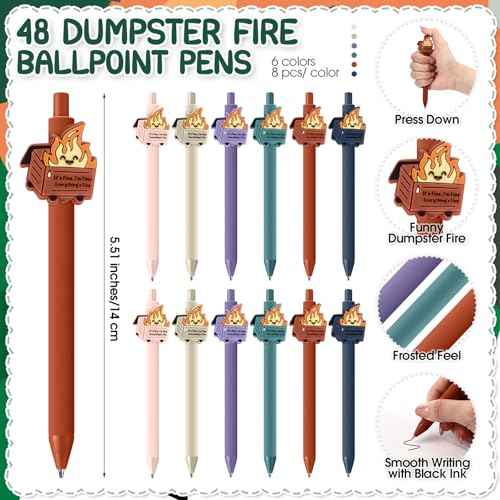 48 Sets Dumpster Fire Gifts Christmas Funny Ballpoint Pens Acrylic Keychains and Bookmarks Employee Emotional Support Appreciation Gifts Bulk for Office Coworkers Staff Team
