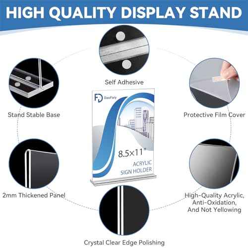 Daofary Acrylic Sign Holder 8.5 x 11 Inches 10 Pack, Double-Sided Stand up Table Top Paper Holder, Store Sign Holders, Plastic Sign Display for Restaurants, Hotels, Office