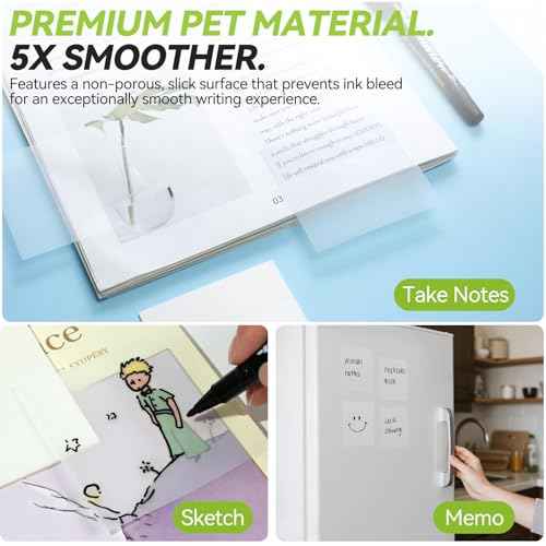 Transparent Sticky Notes with Sticky Tabs, Tecolu ¡¼96% Transparency, 5X Adhesive Strength¡½ Clear Sticky Notes Set, Waterproof & See-Through PET Translucent Sticky Notes, 7 Pads