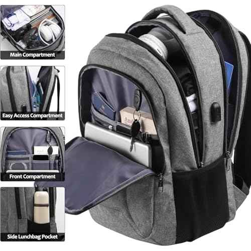 BIKROD Laptop Backpack for Men and Women, 17 Inch Large School Backpacks for Teens, Business Anti Theft Durable Travel Back Pack, Water Resistant Computer Bag with USB Charging Port, Grey