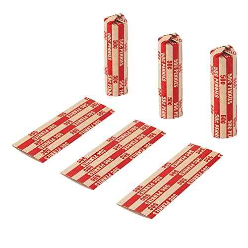 L LIKED 105 PCS Striped Flat Coin Wrappers Pennies Rolls Only, Red (105 PCS - Pennies)