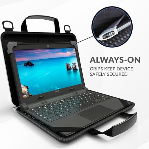 UZBL 13-14 Inch Zip Lite Always-on Chromebook Protective Hard Case with Accessory Pouch & Shoulder Strap