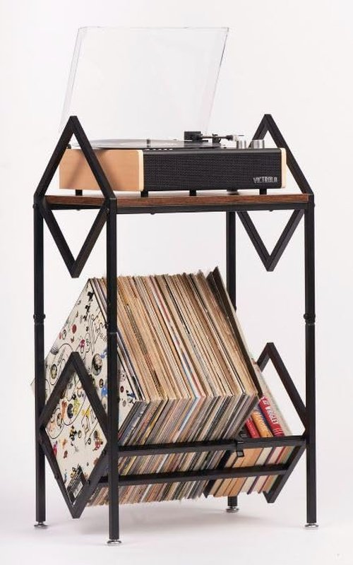 MODERN VINYL Record Player Stand with Vinyal Storage 80-100 LP Storage - Vinyl Holder Stand 2 Tier - Quick Assembly - Vinyl Record Storage Rack - Organize Albums - Book, Magazine (Matte Black Metal)