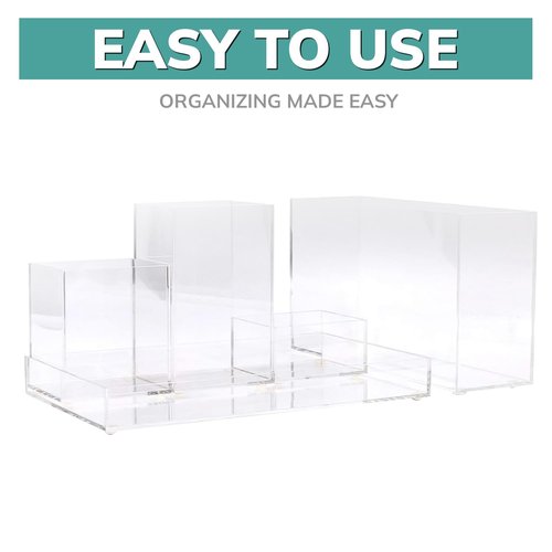 pbf Acrylic Desk Organizer | 5-Piece Modular Clear Acrylic Pen Holder for Desk | Clear Pencil Holder | Acrylic Paper Tray | Pen Organizer | Bookmark Holder | Pencil Cups