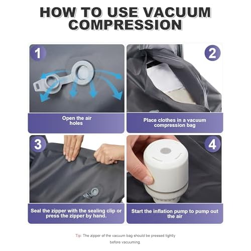 VGCUB Vacuum Backpack Travel with Pump Vacpack System Storage Compression Carry on Work Laptop Waterproof College Bags Casual Daypack Backpacks for Women Men with USB Port Expandable Purple Taro