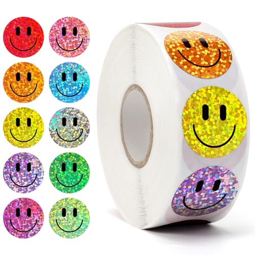 1000PCS Smile Glitter Stickers - 1 Inch Colorful Foil Emoticons for Rewards & Crafts