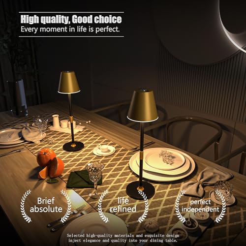 LED CordlessTable Lamp,4000mAh Rechargeable Battery Desk lamp,3 Level Brightness Beside Night Light, Minimalist Design, for Couple Dinner/Coffee Table/Restaurant/Bedroom(Gold&Black 4PACK)