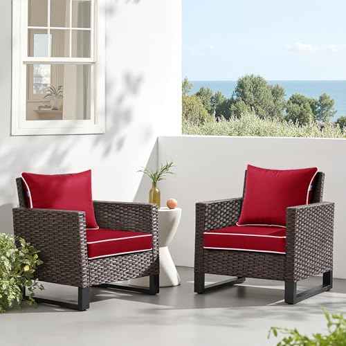 MIULEE Outdoor Seat Cushion Set Red 24 x 24 x 4 Inch Waterproof & Fade Resistant Deep Seat and Back Patio Furniture Cushions with Handle and Adjustable Straps Cushions for Chair Couch