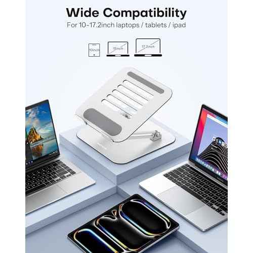 OMOTON Laptop Stand for Desk, Ergonomic Metal Adjustable Laptop Stand, Laptop Holder Riser with Cooling Function, Computer Stand Compatible with MacBook and All Laptops (10-17.2 inch), Silver