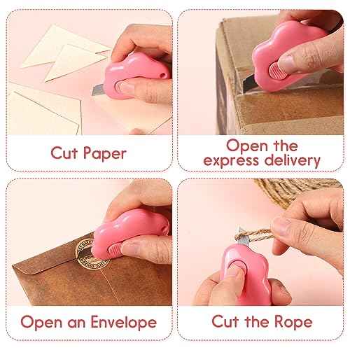 Cloud Box Cutter Retractable, 6Pcs Mini Utility Knife Letter Opener Envelope Slitter, Small Package Opener Paper Cutters with Keychain Hole for Office Home School Stationery DIY Crafts Rainbow Color