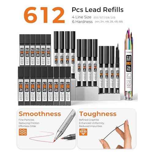 45PCS Black & Silver Metal Mechanical Pencil Set in Leather Case, 0.5, 0.7, 0.9, 2.0mm Drafting Pencils with 28 Tubes(6B 4B 2B HB 2H 4H & Colors)Lead Refills for Art Drawing, Sketching,Writing