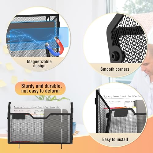 Docnest Magnetic Black 3-Pack Wall Mount Mesh File Holders - Dual-Mount Office Organizer