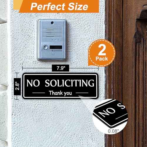 2 Pack No Soliciting Sign for House, Strong Self-Adhesive No Solicitation Signs, 7.9"x2.8" Thick Acrylic, Weatherproof and Sturdy Sign for Front Door, Home, Office, Wall, Keep Solicitors Away