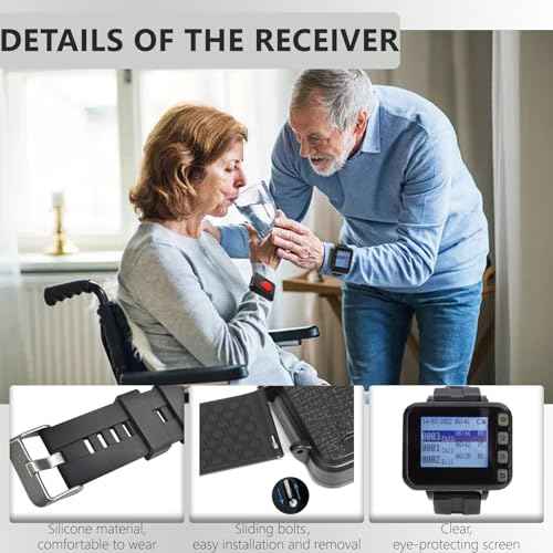 Multi-Functional Caregiver Pager Wireless Call Button for Elderly/Patient Monitoring/Disabled at Home Watch Nurse Alert System with 2 Alert Panic Button &1 Wrist Pager Waterproof