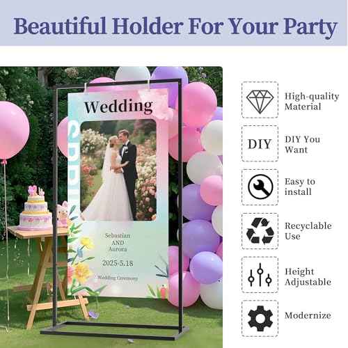 Wedding Sign Stand, Metal Welcome to Our Wedding Sign Stand,Adjustable Wedding Sign Holder with Leather ,Hanging Straps for Hanging,Heavy Duty Easel Stand for Sign Poster Seating Chart