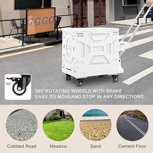VECELO 23 GAL Modern Rolling Carts with Wheels, Foldable Utility Cart, Light Weight Platform Trucks Dolly, 4 Heavy Duty Wheels, Ideal for Shopping, Camping, Teachers, Pearl White