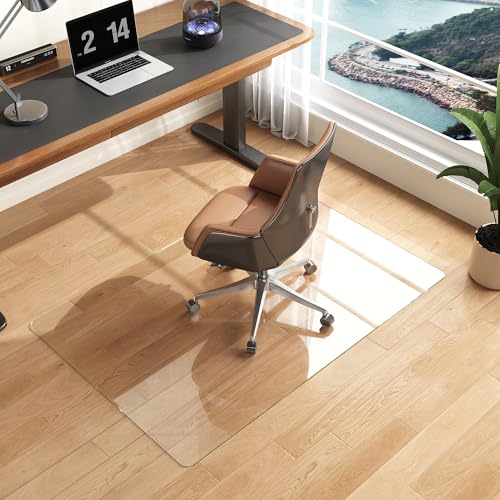 Antok Carpet Chair Mats, 48" x 32" Chair Mat for Carpet & Hardwood Floors, Heavy Duty 1/6" Tempered Glass Mat for Smooth Rolling, Home & Office Use, Clear