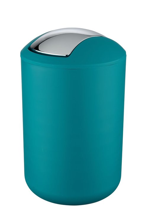WENKO Small Trash Can with Lid, Garbage Bin with Swing Lid, Bathroom Trash Can, Waste Basket for Small Spaces, Bedroom, Office, Guest Toilet,1.7 gal, Petrol, 7.68 x 7.68 x 12.2 in