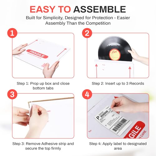 LP Standard (25 Boxes) - Heavy Duty Vinyl Record Mailers, 3x Cardboard Thickness, Protective Warning Icons, and Professional Look - Heavy Duty LP Mailers 13"x13"x0.75" - Fits 1 to 3 Records