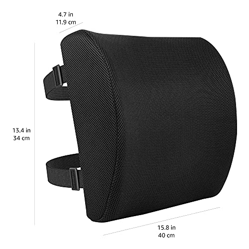 Amazon Basics Rectangular Memory Foam Back Support Cushion for Office Chairs - Back Support Cushion, Non-Slip Base, Black