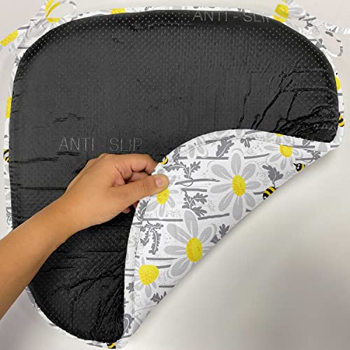 Ambesonne Yellow Chair Seating Cushion Set of 4, Pattern with Bees and Chamomile Daisy Flowers in Flourishing Meadow Nature, Anti-Slip Seat Padding for Kitchen & Patio, 16"x16", Grey Yellow White