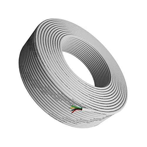 Phone Cable 300ft Rounded White Roll (100m Long) 4x1/0.4 26 AWG Gauge Solid Wire -Round Telephone Cord Line Extension Bulk Rool Reel -compatible with RJ11 4P4C Crimp End Connector Jack - Tupavco TP801