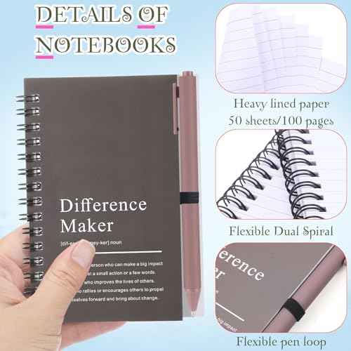 Marspark 10 Sets Difference Maker Gifts for Women Men, Christmas Employee Appreciation Gifts Bulk Inspirational Thank You Cup Motivational Notebooks with Pen for Team Teacher Coworker (Retro Color)