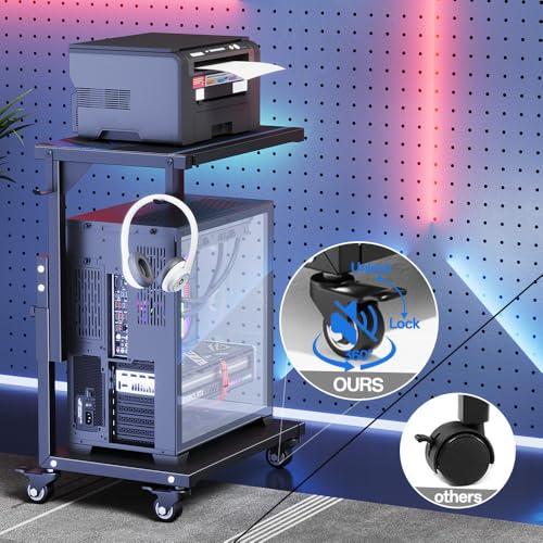 ZUAVIALA Adjustable 6-Level Mobile Computer Tower Stand with Power Outlet - Black, 21.34-28.3 inch