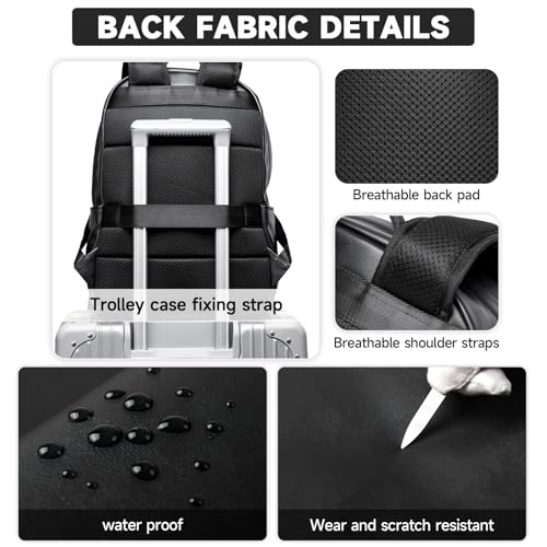 Laptop Backpack For Men Women Waterproof 15 Inch Pu Leather Black Casual Backapck For Work Business Travel College