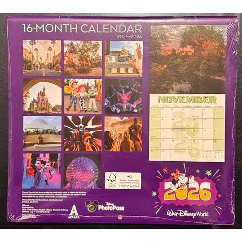 WDW Orlando Theme Park 2025 2026 16 Month Calendar