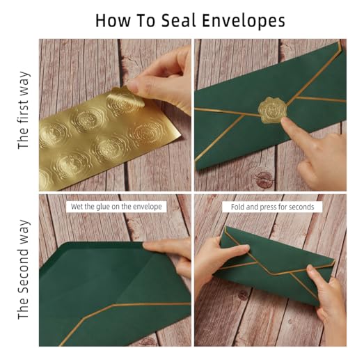 50 Pack Christmas #10 Business Envelopes with Gold Border, Self Seal Standard Envelopes with Gold Stickers for Office, Checks, Letter Mailing, Invoices, 4 1/8 x 9 1/2 Inches (Christmas Green Red)