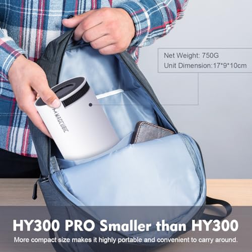 Magcubic HY300PRO Mini Projector with WiFi and Bluetooth, 4K Support 200ANSl Smart Portable Projector, AutoKeystone, 180¡Æ Rotation, Home Video Proyector for Home, Bedroom, Outdoor Android 14