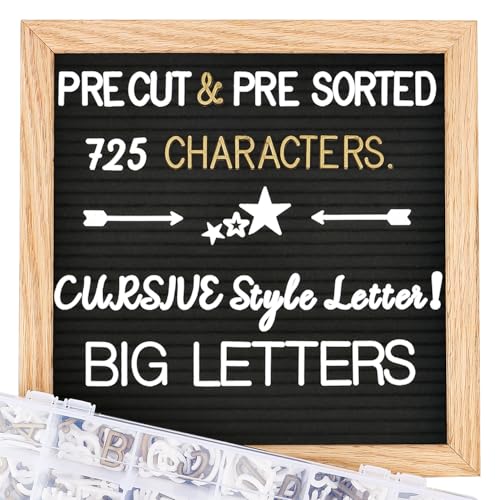 Black Felt Letter Board 10x10in with Pre-Cut 725 Letters & Stand - Baby & Classroom Decor