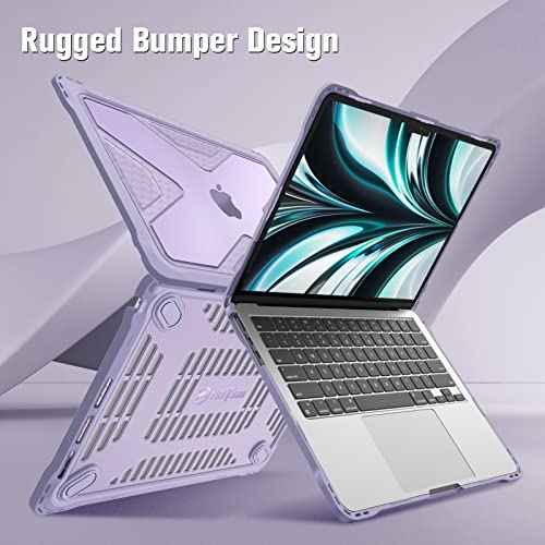 Fintie Case for MacBook Air 13.6 Inch A3240 A3113 A2681 (2022 2023 2024 2025 Release) - Heavy Duty Rugged Hard Shell Case Cover with TPU Bumper for MacBook Air 13 Inch M2 M3 M4 Chip, Lilac