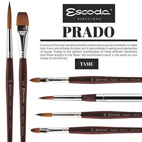 Escoda Art Products Escoda Prado Series Artist Watercolor & Acrylic Short Handle Round Paint Brush, Size 18, Synthetic Sable