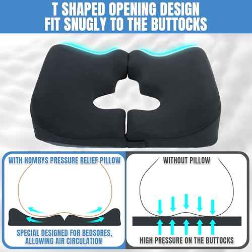 HOMBYS Memory Foam Bed Sore Cushions for Butt,Bedsore Pressure Relief Pillow for Sleeping and Sitting,Cushion for Bed Sores on Buttocks, T Shaped Opening Tailbone Pillow, Patent Pending(Dark Grey)