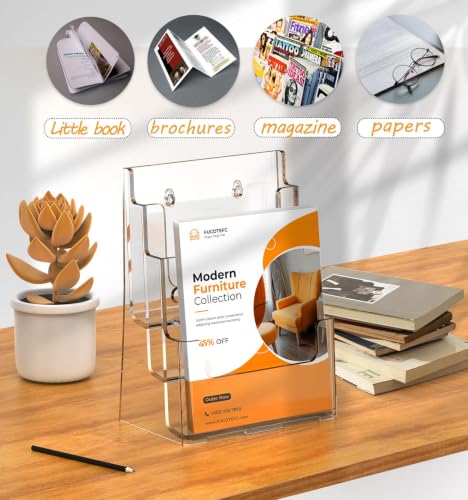 FUCDTEFC 3-Tier Acrylic Brochure Holder 8.5x11 Wall & Counter Display