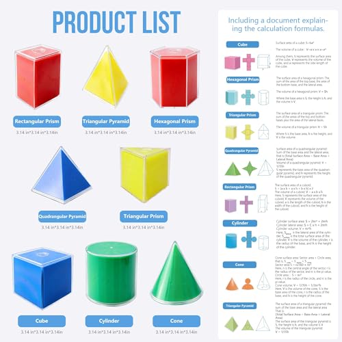8-Piece Geometric 3D Shapes & Folding Nets Math Manipulative Set for STEM Learning