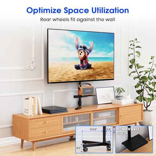 Mobile TV Stand for 23-60 Inch LCD LED OLED Flat Panel Curved Screen TVs up to 88 lbs, Tilt and Height Adjustable, Locking Rolling Wheels TV Cart with Shelf, Max VESA 400x400mm, Black