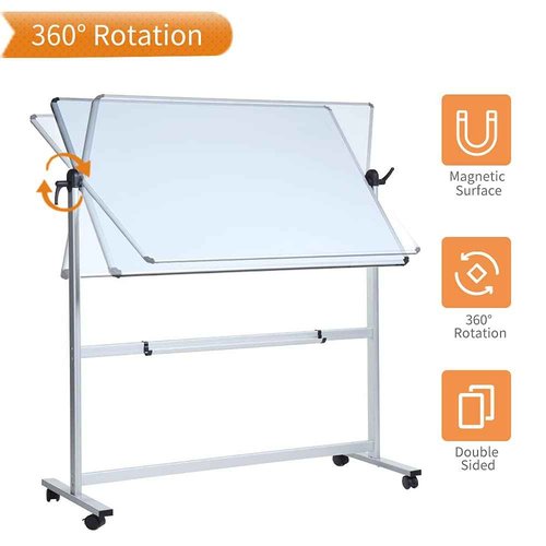 VIZ-PRO Double-Sided Magnetic Mobile Whiteboard,44 x 30 Inches Aluminium Frame and Stand, with 3 Colored Erasers