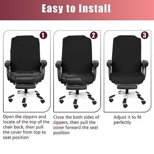 SARAFLORA 4 Pack Office Chair Cover, Stretchable Desk Chair Cover Removable Computer Chair Cover for Office Chair with Zipper Universal Spandex Rotating Chair Cover Anti-dust Chair Slipcover,Black