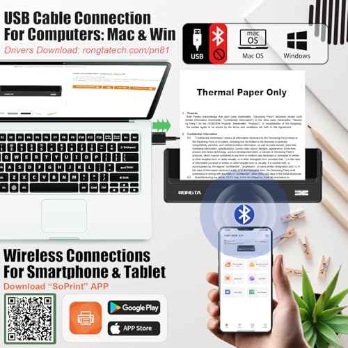 Portable Printer Wireless, Bluetooth WiFi Printers for Home Use, Small Inkless Thermal Printer for Travel, Supports 8.5" x 11" US Letter&A4 Size, Compatible with Android iOS Phone Laptop (Dark Grey)