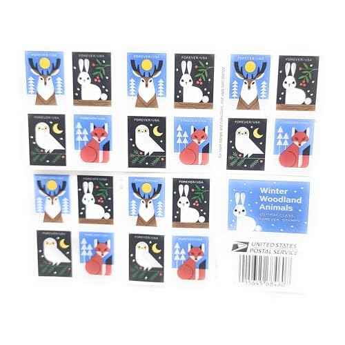 Winter Woodland Animals (Booklet of 20) Forever Postage Stamps (a Deer, Fox, Rabbit, and Owl) 2023 Scott #5822-5825