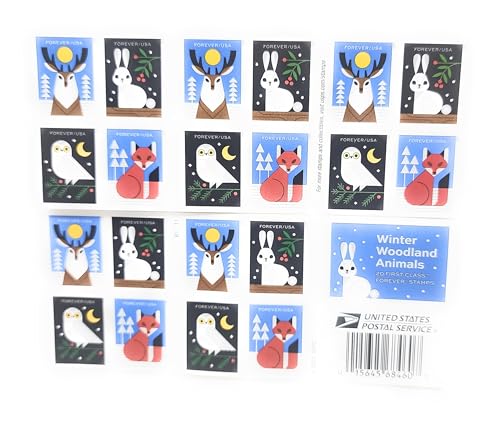 United States Postal Service Winter Woodland Animals Forever Postage Stamps (20 Count, 2023)
